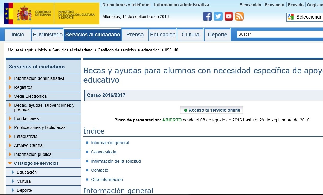 Ayudas para alumnado con necesidad específica de apoyo educativo para el curso académico 2016-17